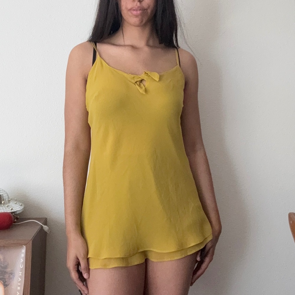 Cabi Mustard Yellow Double Layer Chiffon Camisole Tie Front Tank Top M - Picture 2 of 8